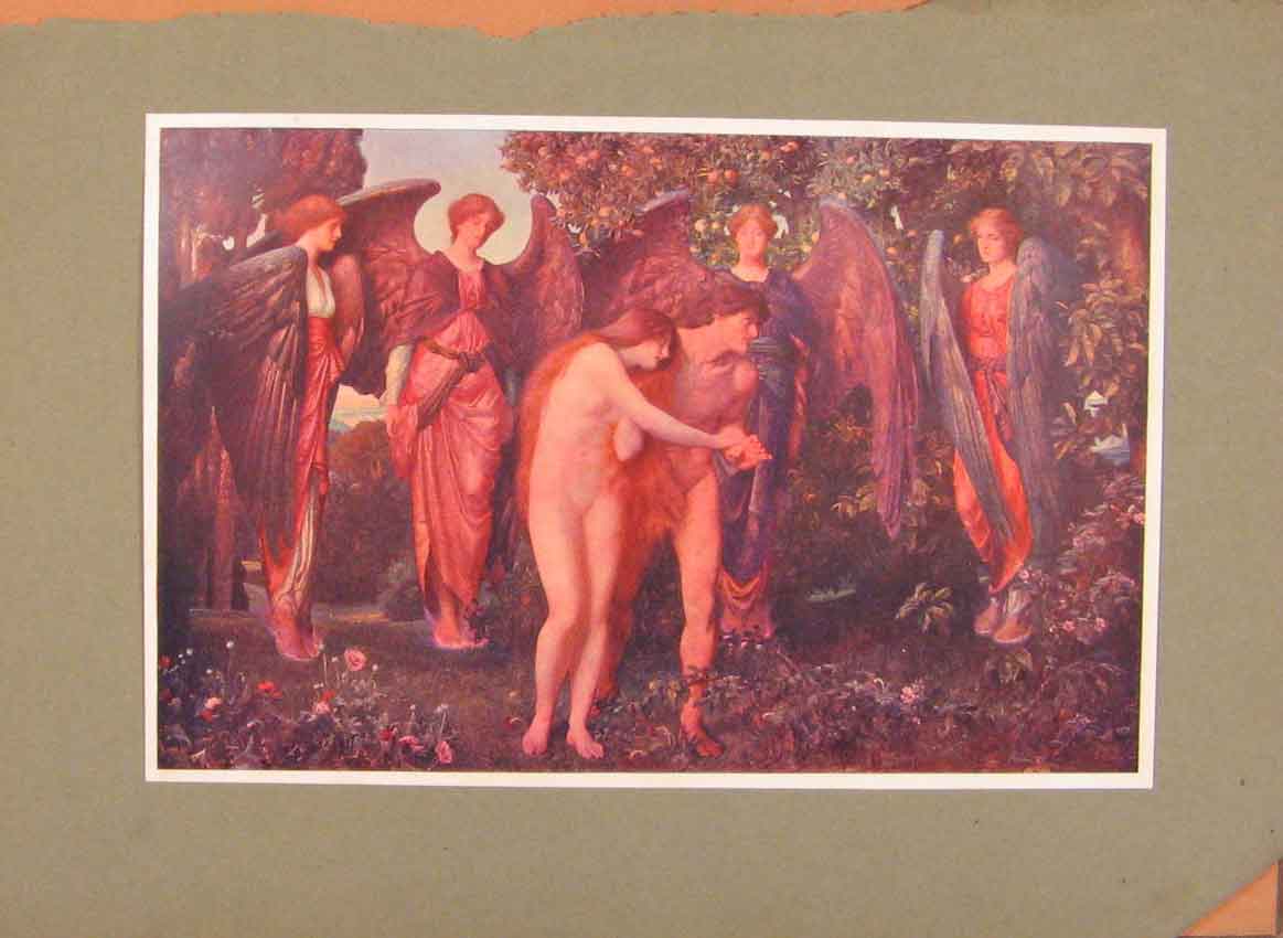 Original Old Antique Print English Art The Expulsion From Eden By T Nowell