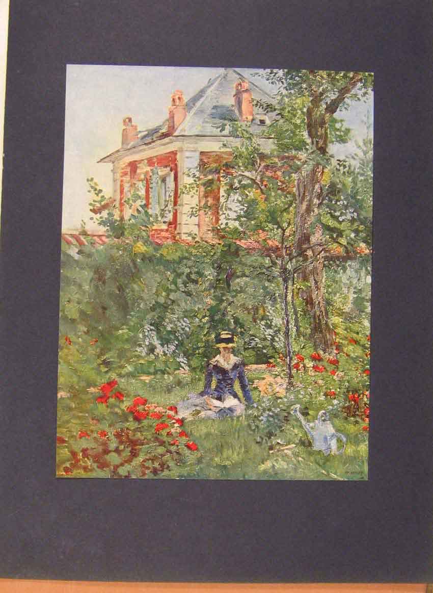 Original Old Antique Print German Art Edward Maner Das Landhous Bellevue