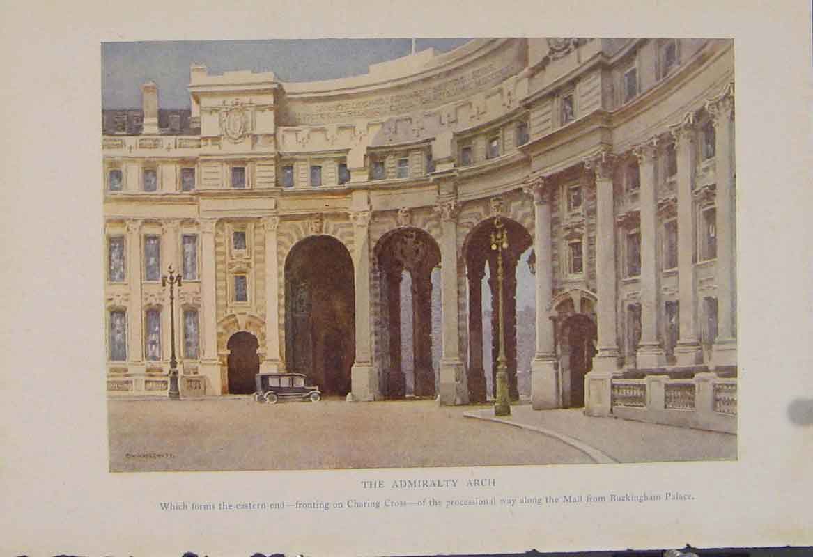 Original Old Antique Print Painting By Haslehust Admiralty Arch English Country