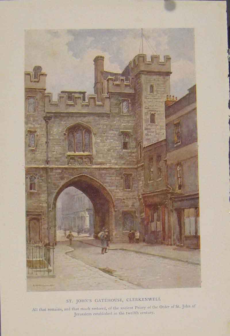 Original Old Antique Print Painting By Haslehust St Johns Gatehouse Clerkenwell