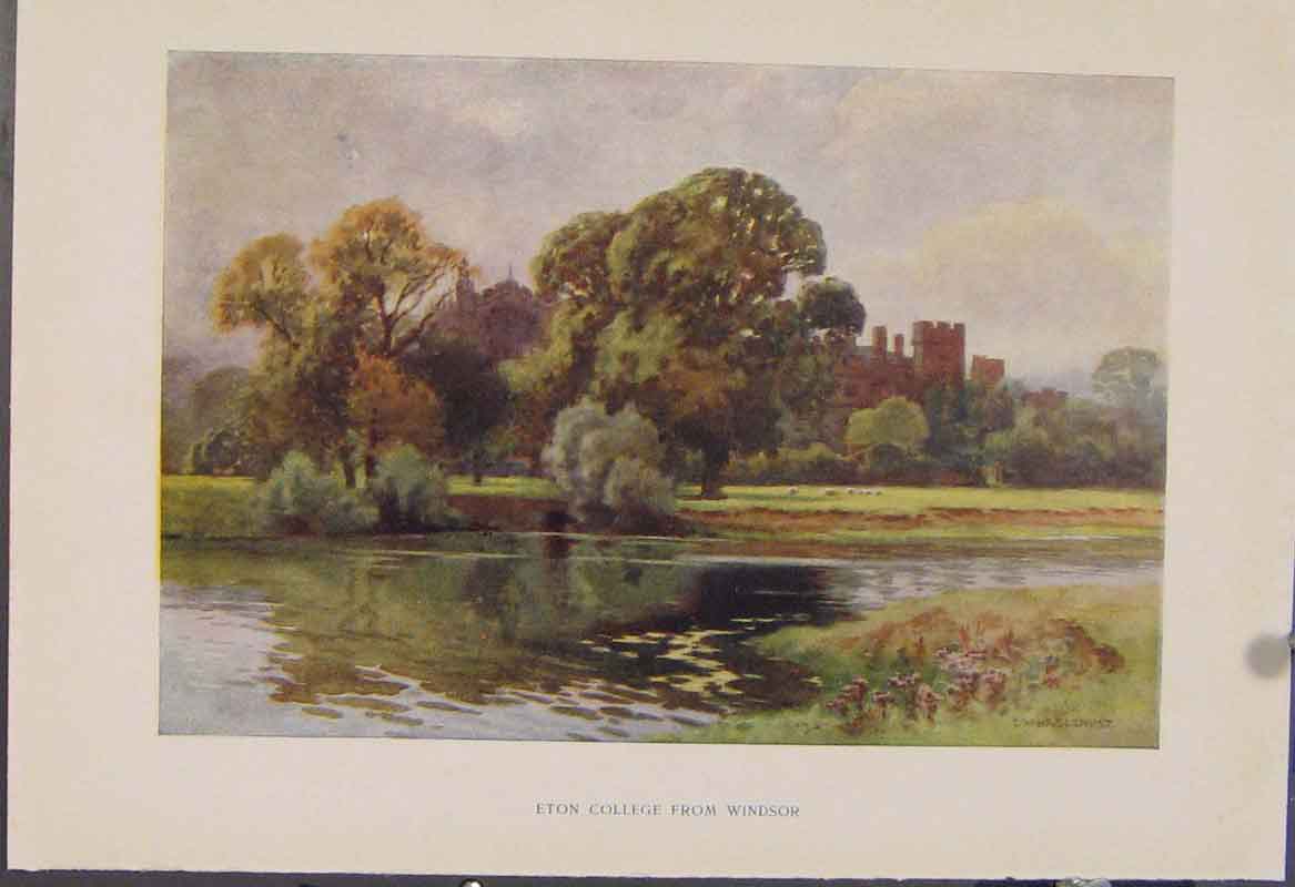Original Old Antique Print Painting By Haslehust Eton College From Windsor