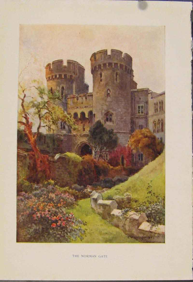 Original Old Antique Print Painting By Haslehust Norman Gate English Country