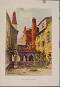 Original Old Antique Print Painting By Haslehust Canons Cloisters