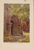 Original Old Antique Print Painting By Haslehust Norman Porch St Lawrence Tower
