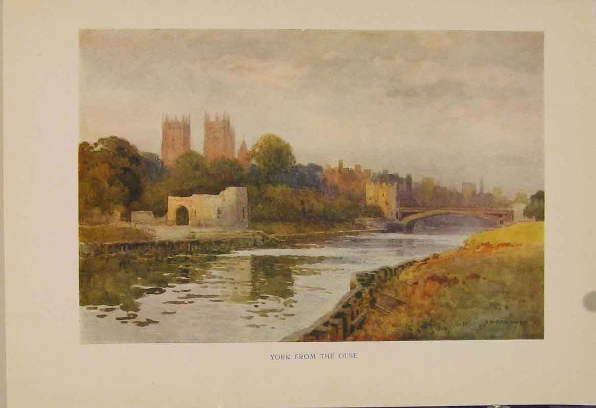 Original Old Antique Print Painting By Haslehust York From The Ouse