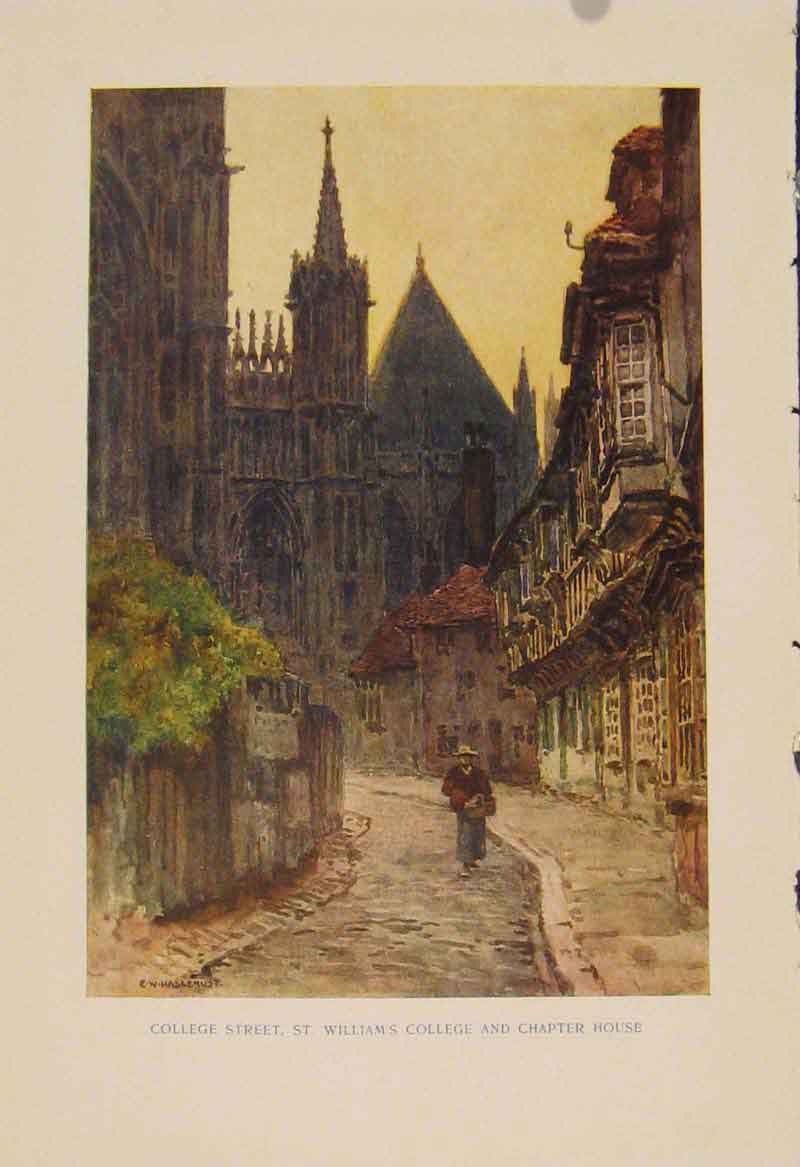 Old Antique Print Painting By Haslehust College Street Chapter House Art