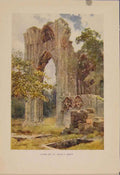 Original Old Antique Print Painting By Haslehust Ruins St Marys Abbey
