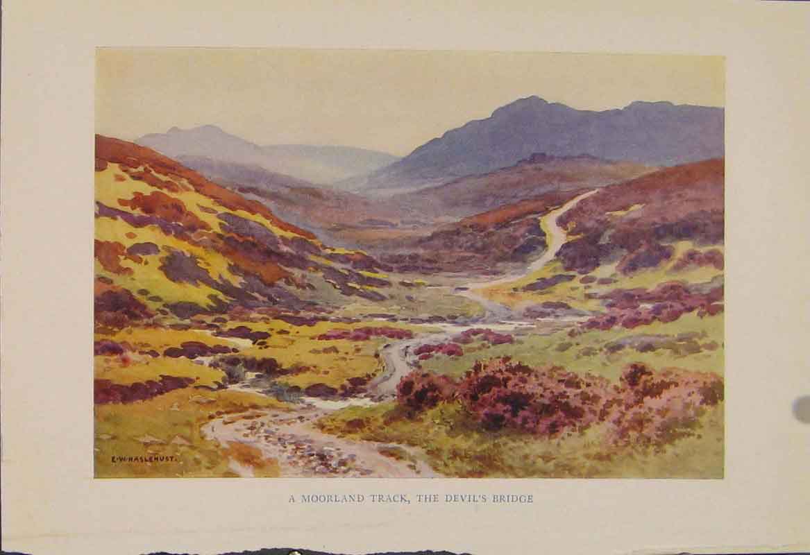 Old Antique Print Painting By Haslehust Morrland Track Devils Bridge Art
