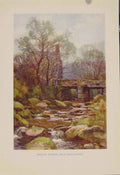 Original Old Antique Print Painting By Haslehust Ockery Bridge Near Princetown