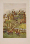 Original Old Antique Print Painting By Haslehust In The Harbour Newlyn Victorian