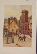 Original Old Antique Print Painting By Haslehust St Marys Steps