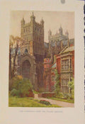 Original Old Antique Print Painting By Haslehust Cathedral From Palace Grounds