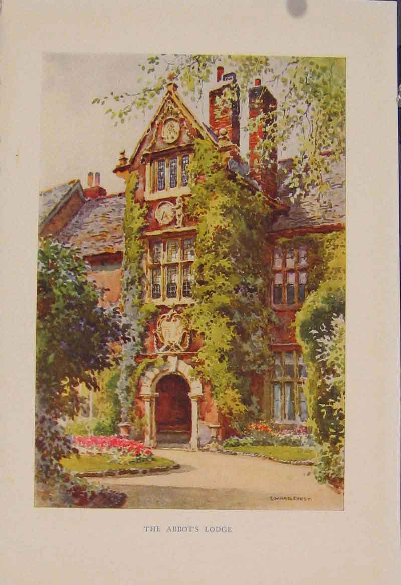 Old Antique Print Painting By Haslehust Abbots Lodge English Country Art