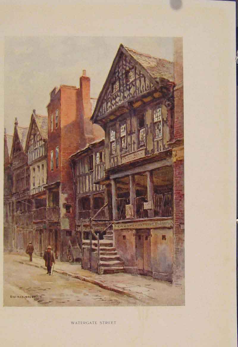 Original Old Antique Print Painting By Haslehust Watergate Street