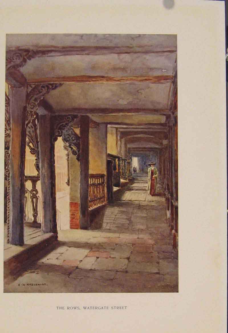 Original Old Antique Print Painting By Haslehust Rows Watergate Street