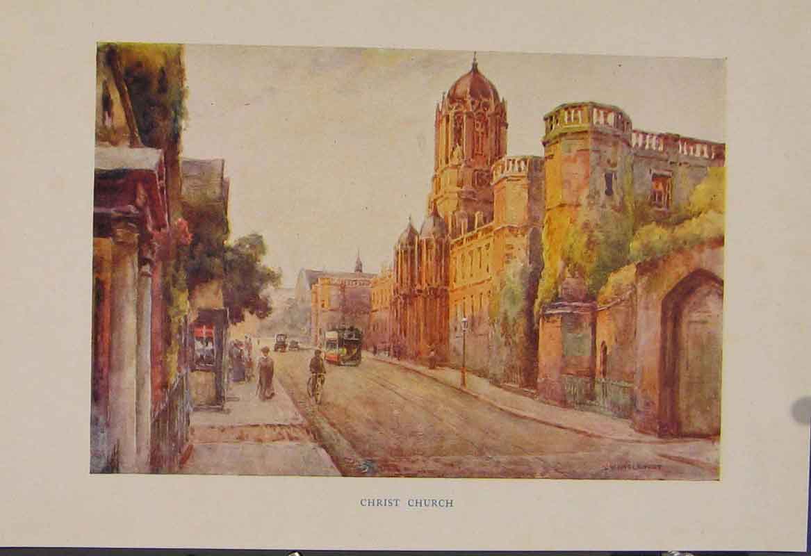 Original Old Antique Print Painting By Haslehust Christ Church English Country