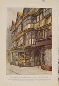 Original Old Antique Print Painting By Haslehust Houses In Holborn Staple Inn