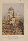 Original Old Antique Print Painting By Haslehust St Pauls And Ludgate Hill