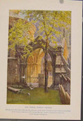 Original Old Antique Print Painting By Haslehust The Porch Temple Church England