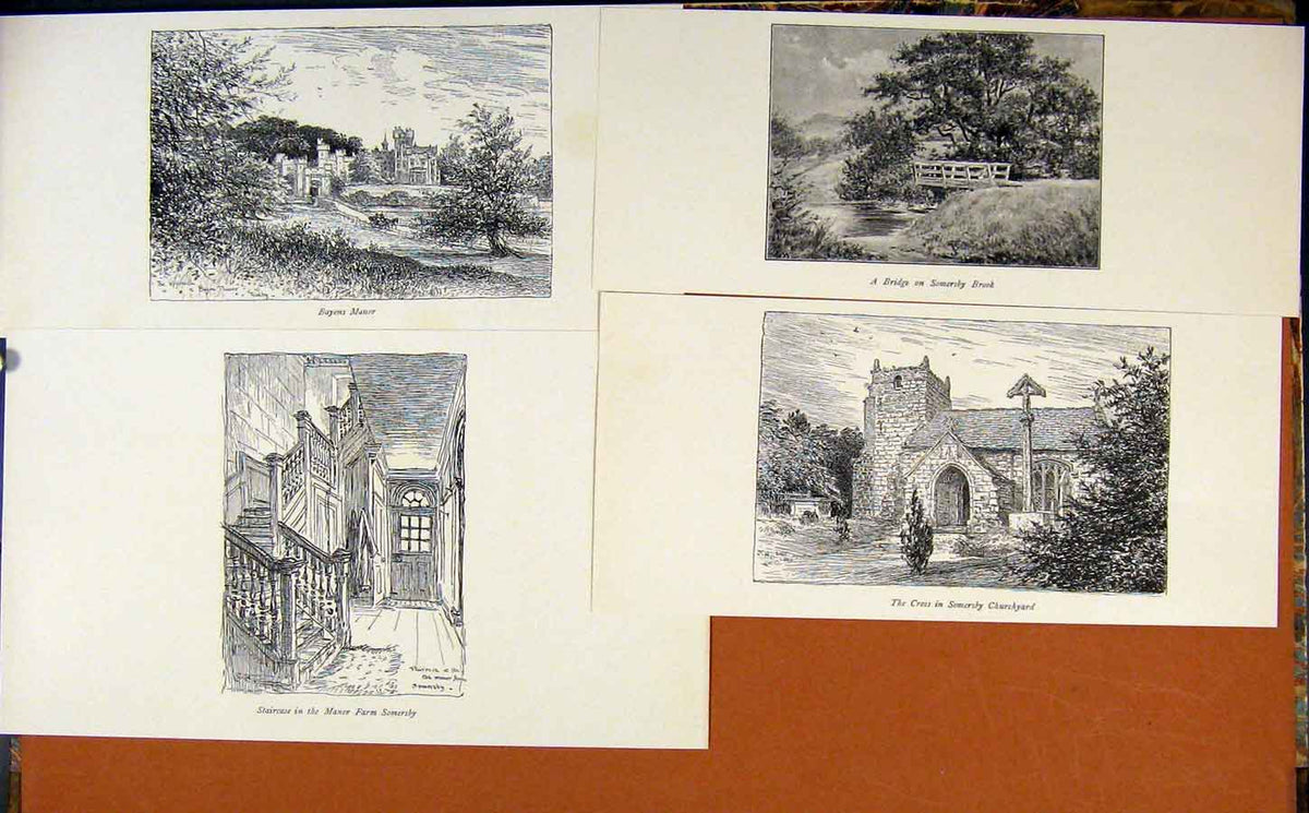 Old Antique Print Laureate'S Country Bridge On Somersby Brook Churchyard 18th