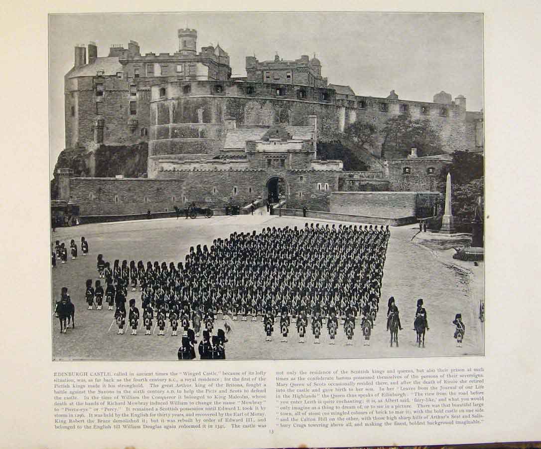 Original Old Antique Print Beautiful Britainedinburgh Castle Early Photograph