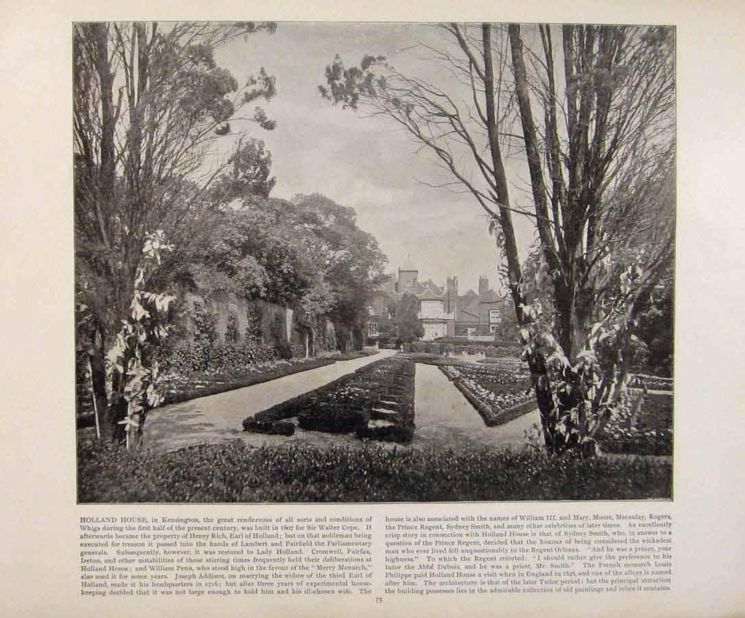 Original Old Antique Print Beautiful Britain Holland House Kensington Photograph