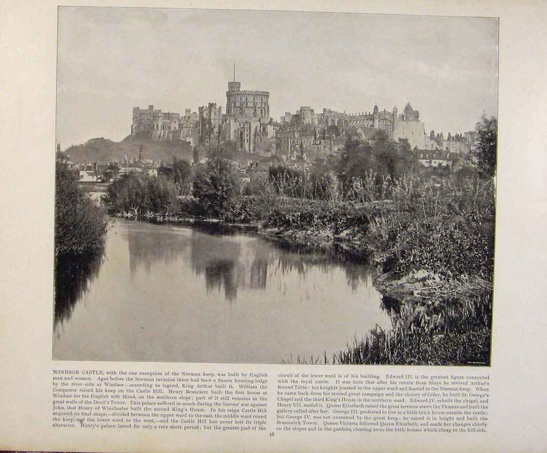 Original Old Antique Print Beautiful Britain Windsor Castle Early Photograph