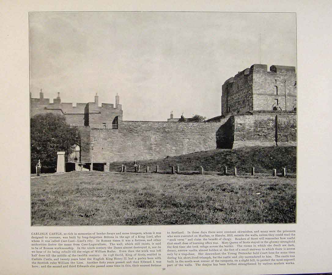 Original Old Antique Print Beautiful Britain Carlisle Castle Early Photograph