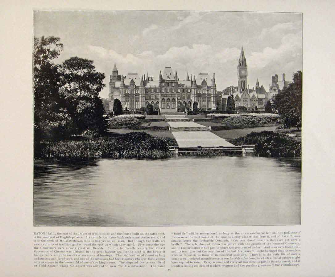 Original Old Antique Print Beautiful Britain Baton Hall Early Photograph