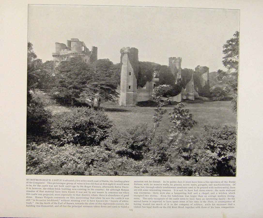 Old Antique Print Beautiful Britain Hurstmonceaux Castle Early Photograph