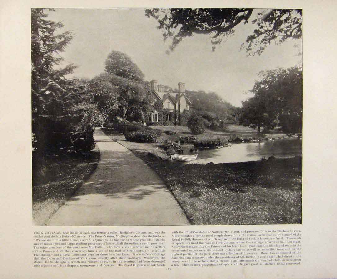 Original Old Antique Print Beautiful Britain York Cottage Sandringam Photograph