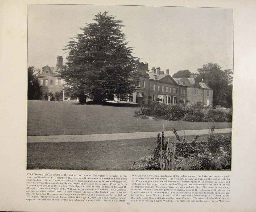 Original Old Antique Print Beautiful Britain Strathfieldsave House Photograph