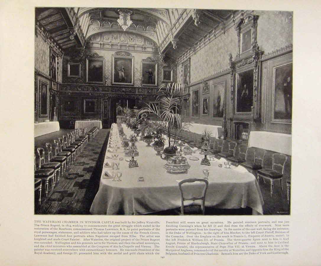 Original Old Antique Print Beautiful Britain The Waterloo Chamber Windsor Castle