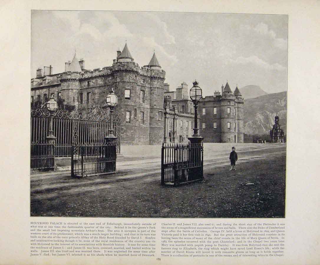 Original Old Antique Print Beautiful Britain Holyrood Palace Early Photograph