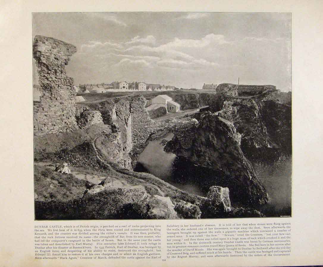 Original Old Antique Print Beautiful Britain The Tower Penrhyn Early Photograph