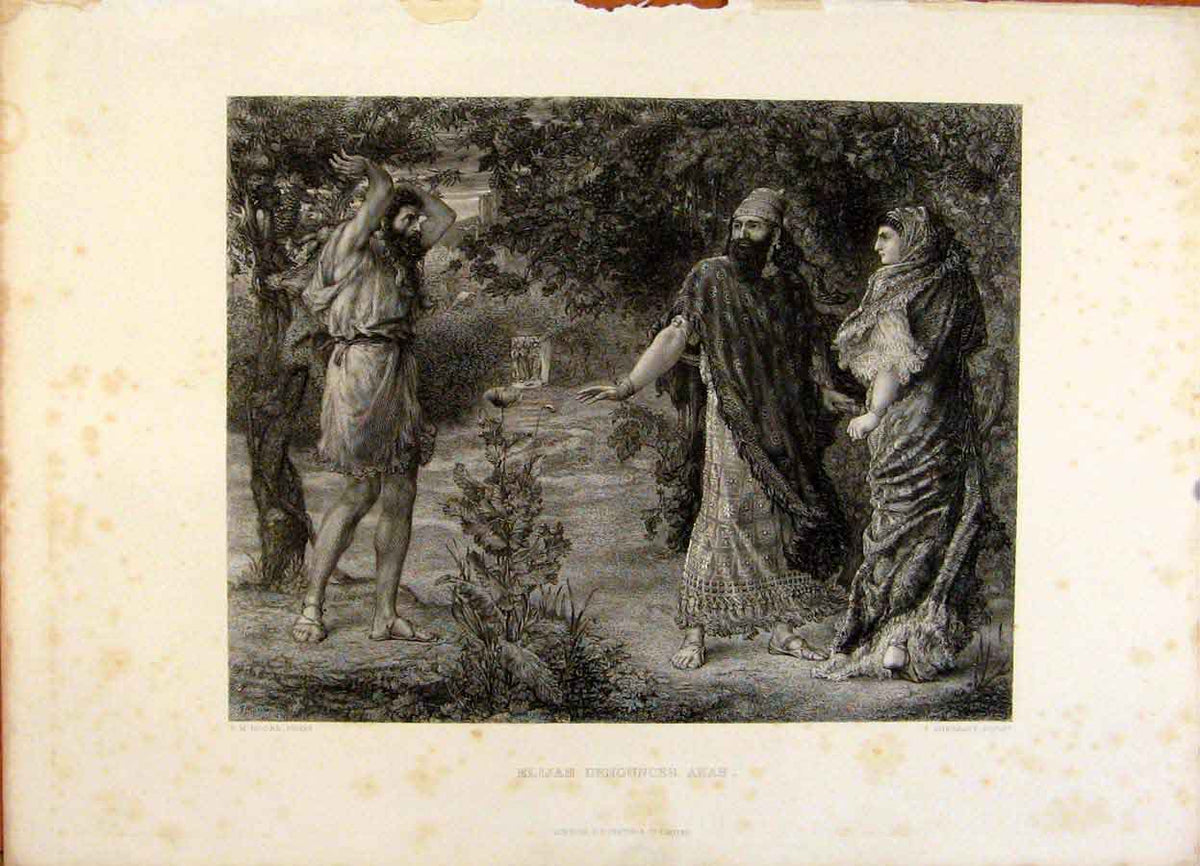 Original Old Antique Print The Holy Bible Elijah Denounces Ahab Steel Engraving