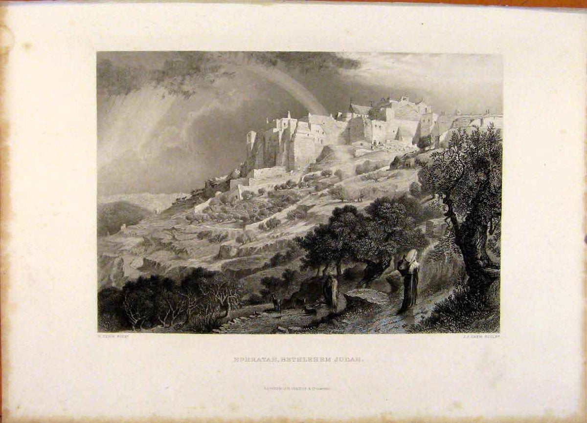 Original Old Antique Print The Holy Bible Ephhratah Bethlehem Judah Engraving