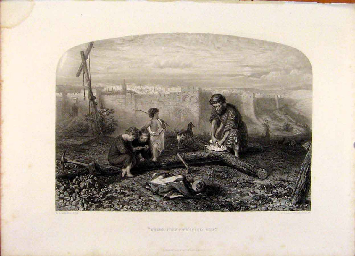 Old Antique Print The Holy Bible Where They Crucified Him Steel Engraving