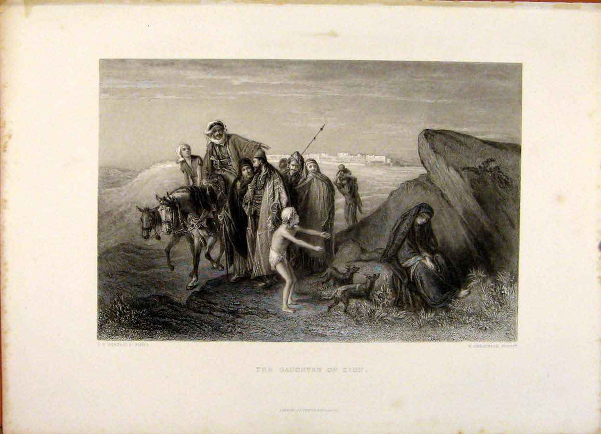 Original Old Antique Print The Holy Bible The Daughter Zion Steel Engraving