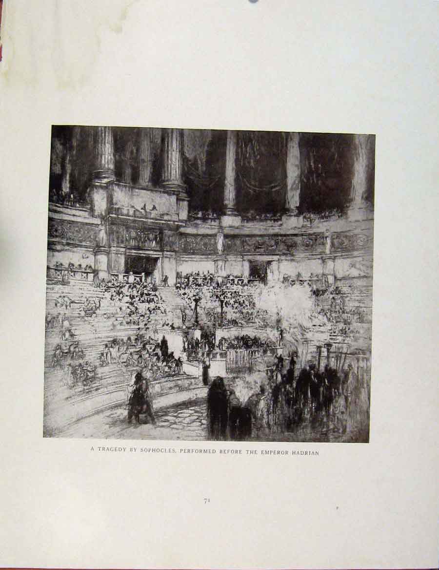 Old Antique Print Architectural Etchings Tragedy Sophocles Emperor Hardri
