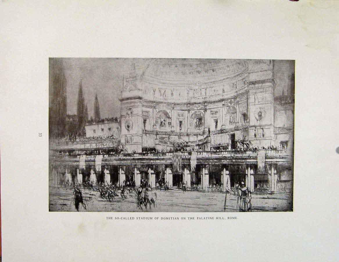 Original Old Antique Print Architectural Etchings Stadium Somitian Rome