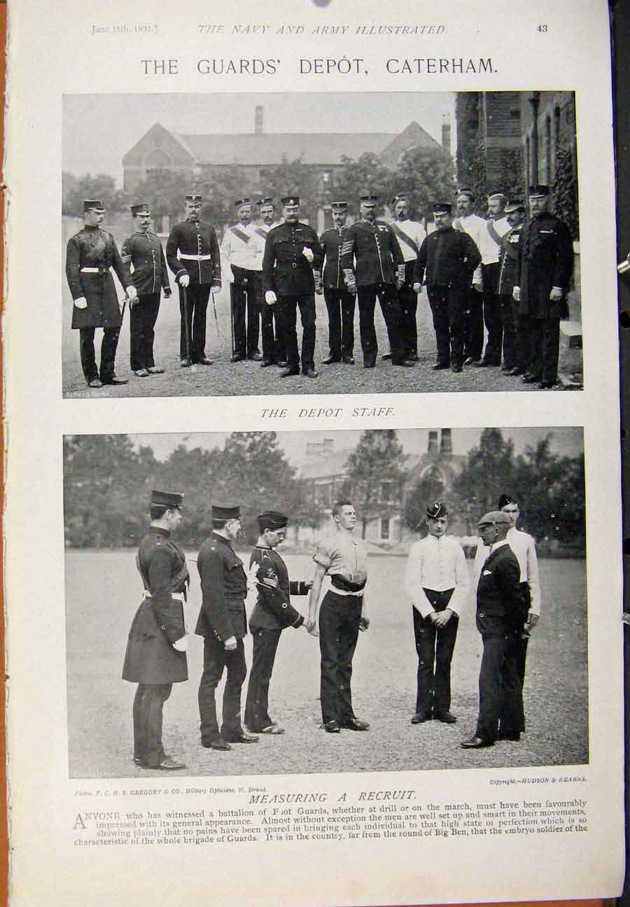 Original Old Antique Print Navy & Army New Arrival Guards Depot Caterham Pritn