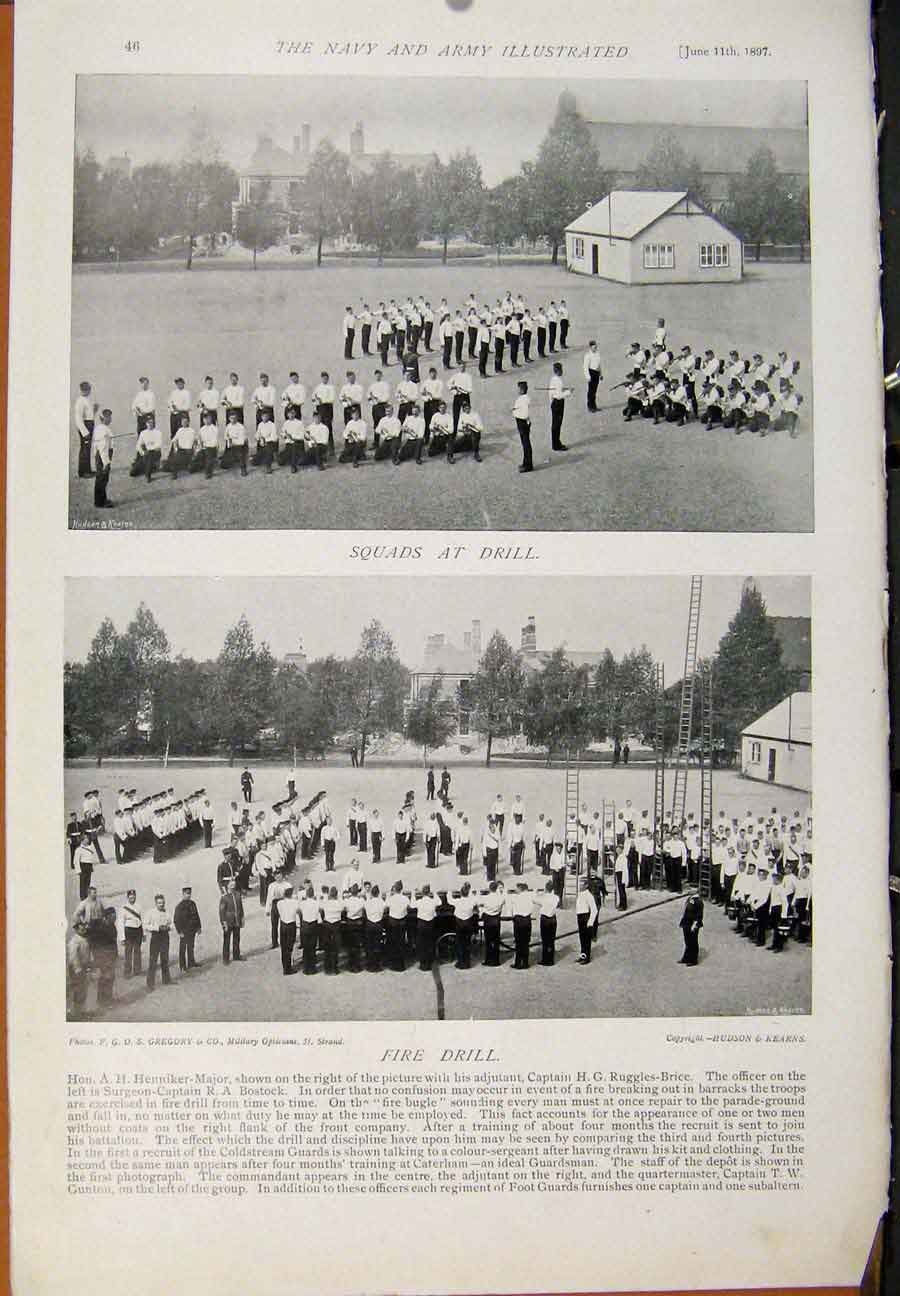 Old Antique Print Navy & Army After Four Months Squads At Drill Fire Dril