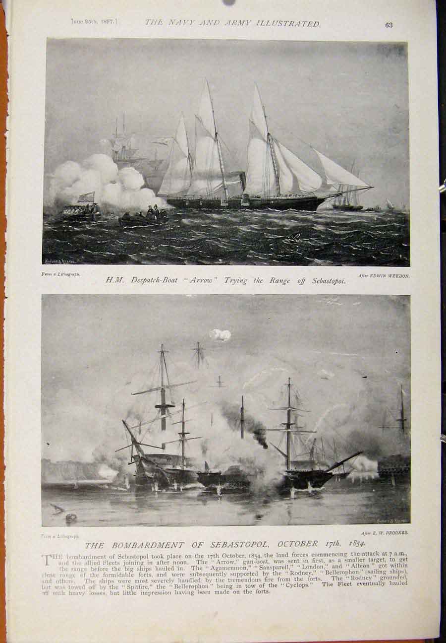Old Antique Print Navy & Army Victualling Fleet At Sea Despatch Boat Prin