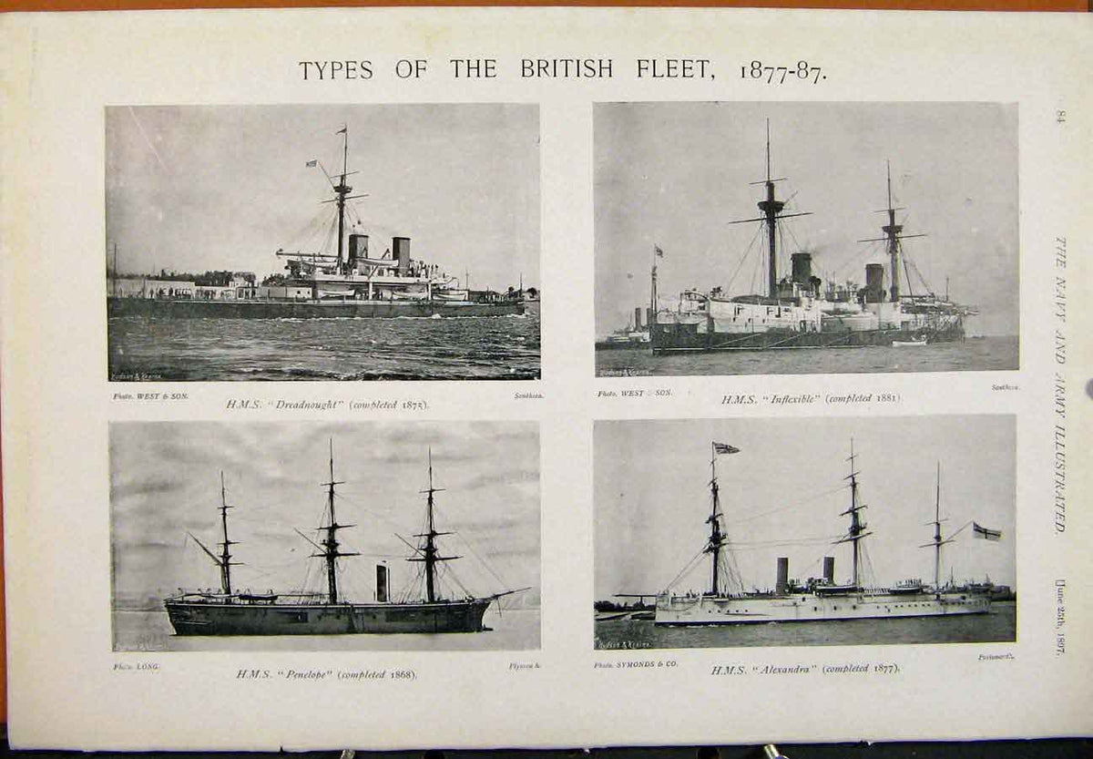 Old Antique Print Navy & Army Bombardment Alexandria British Fleet Types