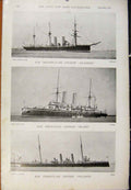 Original Old Antique Print Navy & Army Line Battleship Second Class Cruiser