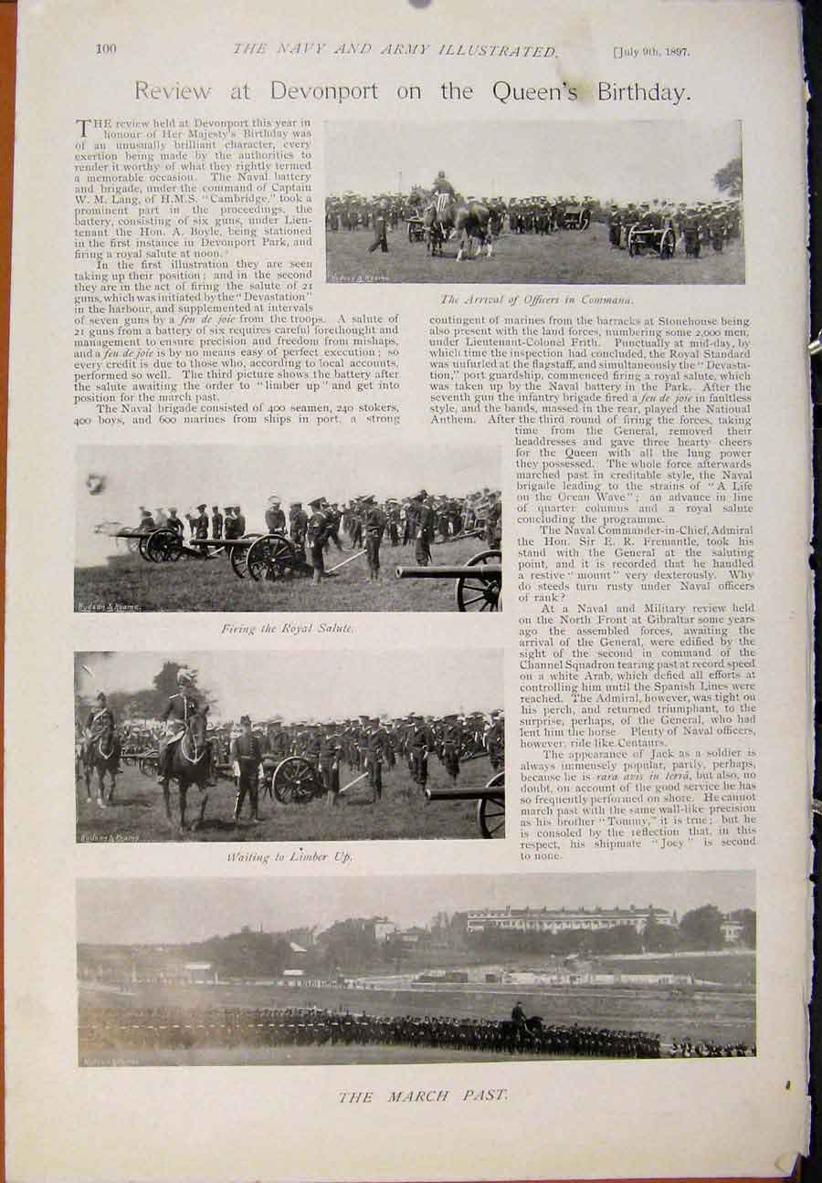 Original Old Antique Print Navy & Army Steering Wheel Cambrian Devonport Queens