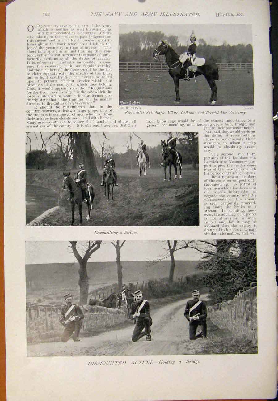 Original Old Antique Print Navy & Army Yeomanry Signallers Outpost Duty Dismount