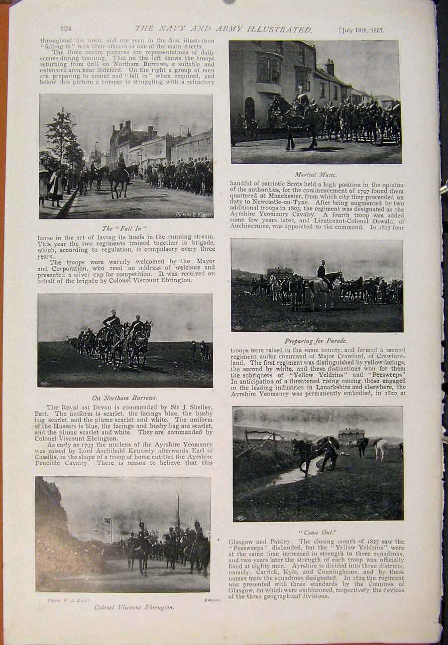 Original Old Antique Print Navy & Army Lothians Berwickshire Yeomanary Officers