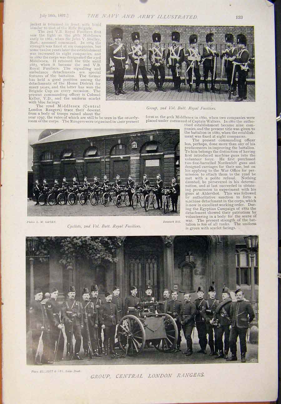 Original Old Antique Print Navy & Army Officers Surry Cyclist Transport Waggon